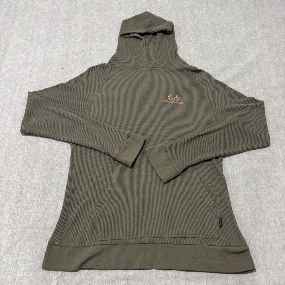Realtree Staghorn Outfitters Mens Medium Olive Green Waffle Knit Thermal Hoodie